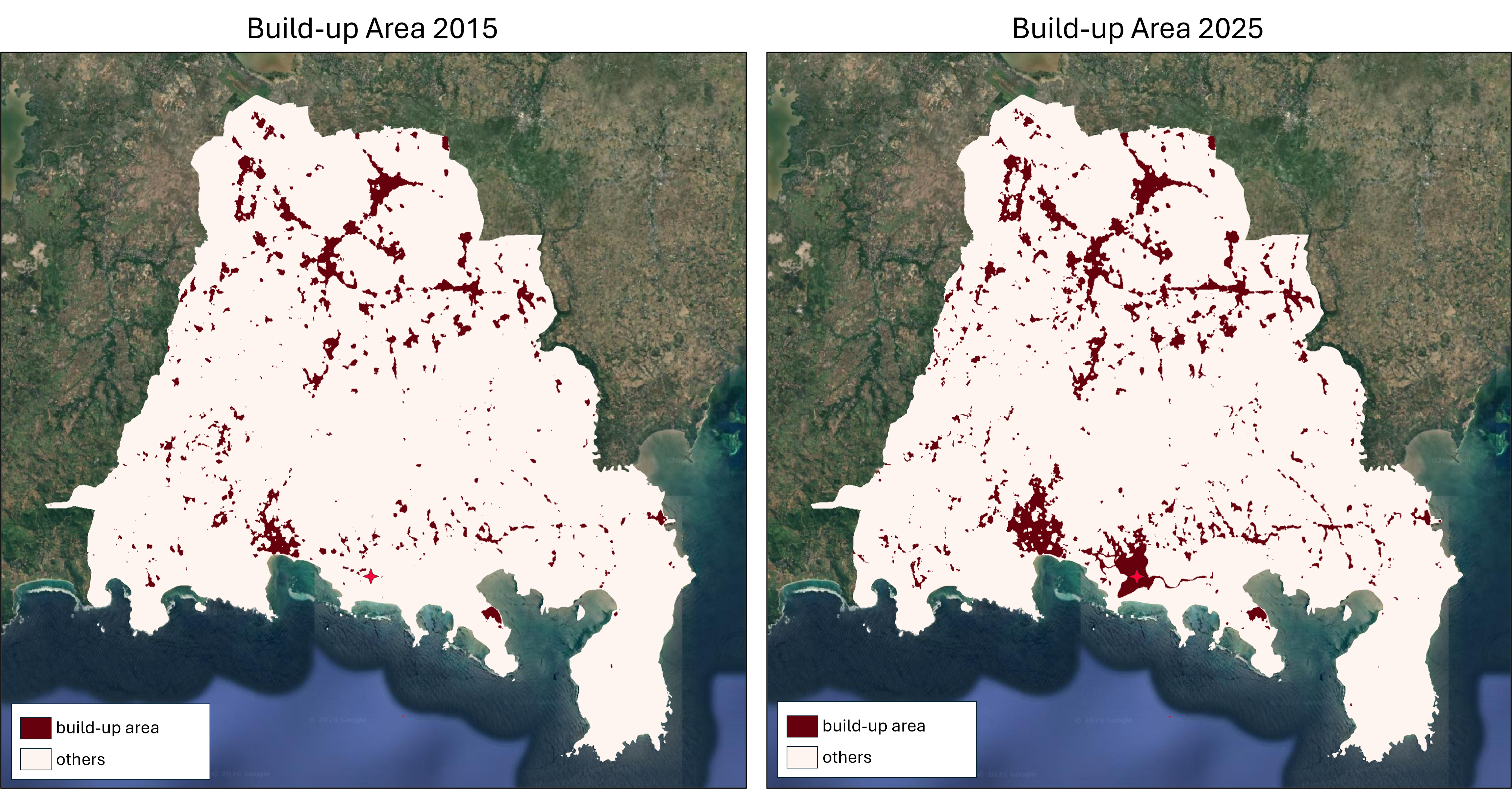 Comparison of 2015 and 2025 Build up area extent
