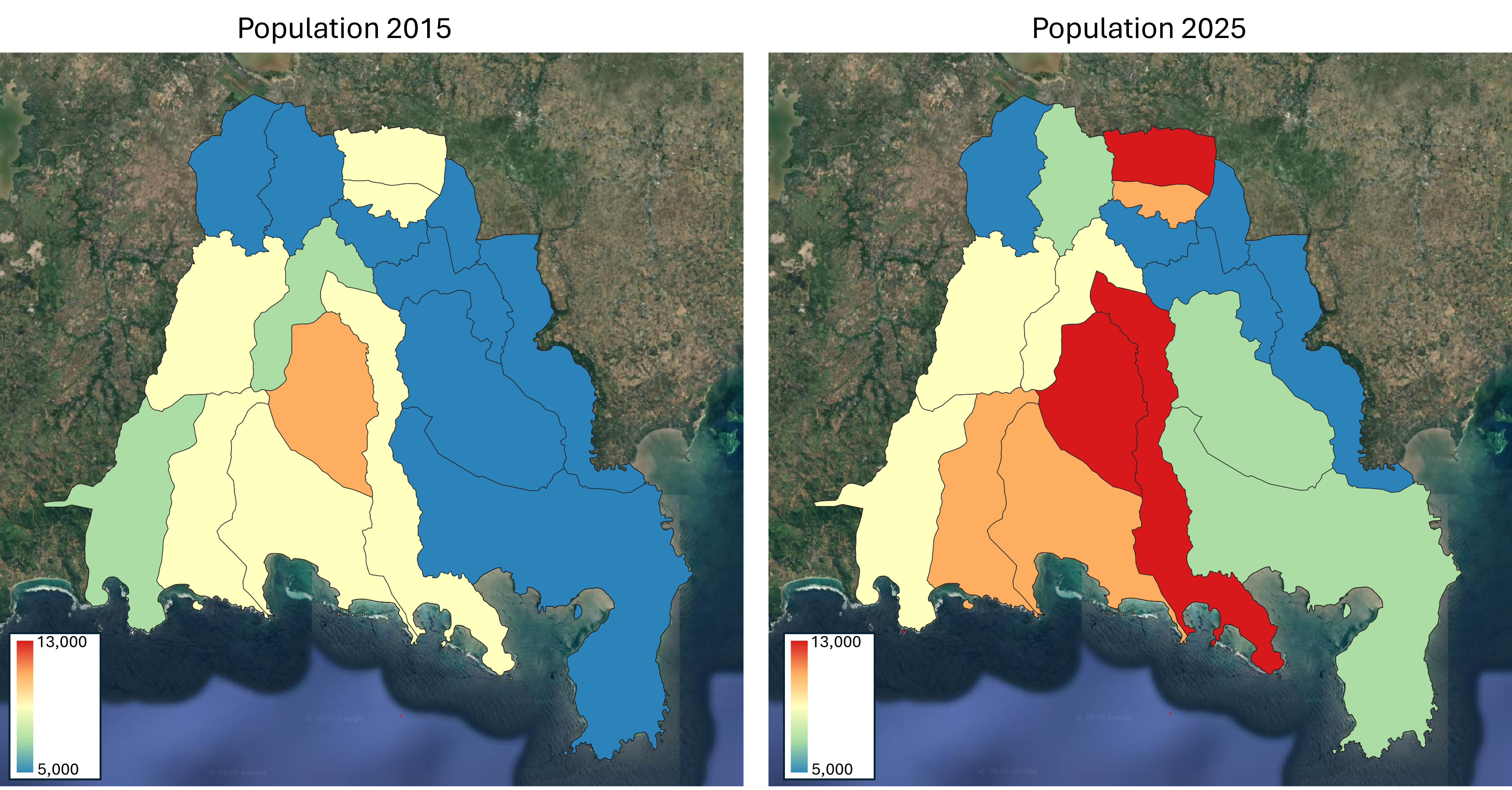 Comparison of 2015 and 2025 total population from Indonesia Statistical Agency