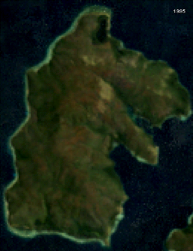 Animasi citra satelit temporal LANDSAT di Pulau Malamala Maluku Utara yang menunjukkan perkembangan aktivitas pertambangan Nikel