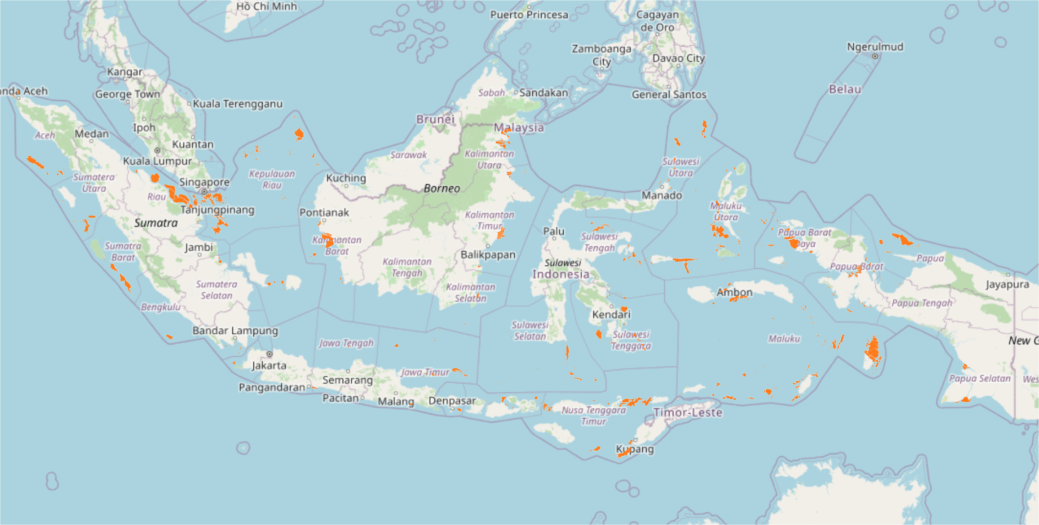 Pulau-pulau kecil di Indonesia yang ditampilan dengan latar google basemap.